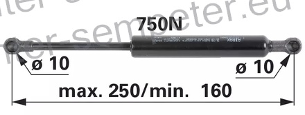 AMORTIZER KABINE VRAT L=250 F=750N DEUTZ - FAHR Agrotron 195, Agrotron 200, Agrotron L710, Agrotron L720, Agrotron M600, Agrotron 610, Agrotron 610 Profilinie, Agrotron 620, Agrotron 620 Profilinie, Agrotron 640, Agrotron 640 Profilinie, Agrotron 650