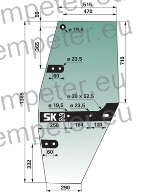 STEKLO KABINE VRAT levo STEYR za SK2 (brez gumijastega tesnila) 8060 - 8070 - 8080 - 8090 - 8100 - 8110 - 8120 - 8130