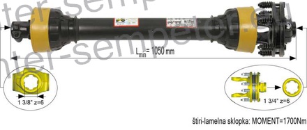 KARDAN PRIKLJUČKA S SKLOPKO ŠTIRILAMELNO 1700Nm kpl SIP SPT