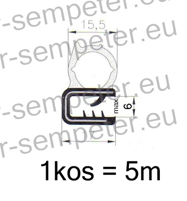 TESNILO - PROFIL STEKLA KABINE (kolut 5m) (ojačan - trši) UNIVERZALNO (za debelino stekla 6mm)
