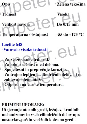 LEPILO LOCTITE 648 1/50ml ZA TESNJENJE CEVNIH ZVEZ