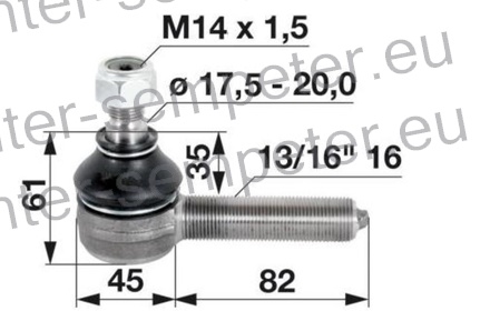 ZGLOB VOLANA zunanji desni colski W13/16x16G K17.6mm L=103mm MF - MASSEY FERGUSON - URSUS 2812 3512 LANDINI BLIZARD
