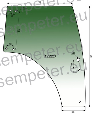 STEKLO KABINE VRAT desno (tonirano zeleno) (ST - stari tip - kljuka je pravokotne oblike) LANDINI POWERFARM 65 CORMICK ORIGINAL