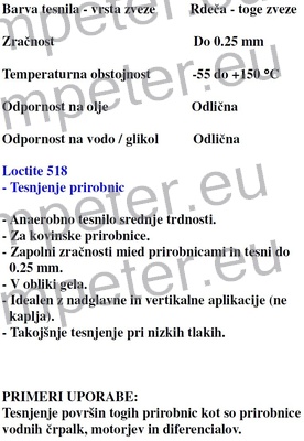 MASA TESNILNA LOCTITE 518 1/300ml ZA TESNJENJE RAVNIH POVRŠIN