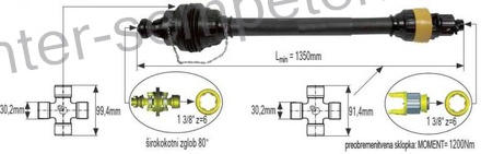 KARDAN PRIKLJUČKA S SKLOPKO ZVEZDASTO 1200Nm IN ZGLOBOM ŠIROKOKOTNIM 80° kpl SIP SPT
