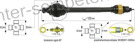 KARDAN PRIKLJUČKA S SKLOPKO ZVEZDASTO 630Nm IN ZGLOBOM ŠIROKOKOTNIM 80° kpl SIP SPT