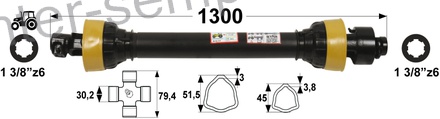 KARDAN S SKLOPKO PROSTOTEKOČO levo T45 L=1300mm