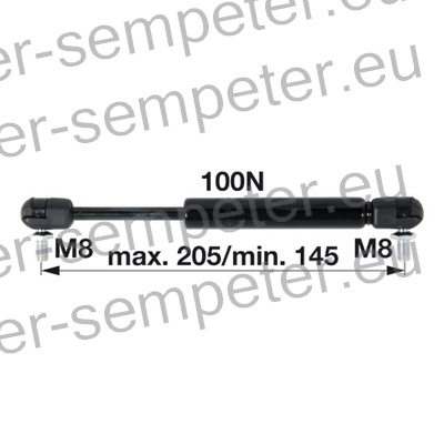 AMORTIZER POKROVA STREHE KABINE L=205 PP - PP F=100N CASE STEYR