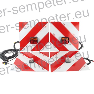 GRT TABLA OPOZORILNA RDEČO - BELA 423x423mm (grt vsebuje 2x tabla opozorilna leva+desna z stop svetilko in 2x tabla opozorilna leva+desna z pozicijsko svetilko) tabla za označevanje širših vozil DIN11030