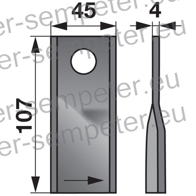 NOŽ KOSILNICE107x45 x4 LUKNJA fi=18.2 LEVI KUHN