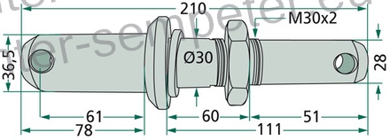 SORNIK PRIKLOPA (z navojem) Cat.3 - 2 fi=36.5/30/M30x 2 l=210mm GR