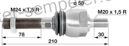 ZGLOB VOLANA AKSIALNI M24x1.5D / M20x1.5D L=210mm CASE Serija CVX CVX120 - CVX130 - CVX150 - CVX170 STEYR Serija CVT 120 - 130 - 150 - 170