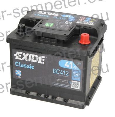 AKUMULATOR EXIDE 12V 41Ah 370A +Desno Dimenzije: Dolžina: 207mm Širina: 175mm Višina: 175mm Tip podnožja: B13 Teža: 11.00 kg