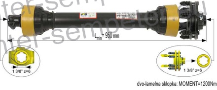 KARDAN PRIKLJUČKA S SKLOPKO DVOLAMELNO 1200Nm kpl SIP SPT