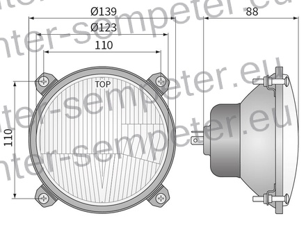 ŽAROMET FOKUS SPREDNJI okrogel KABINE (fi=136 vgradni) fi=139x72 R2 12V 45/ ZETOR