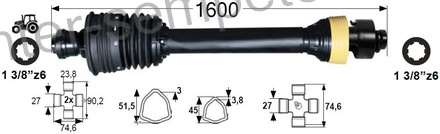 KARDAN PRIKLJUČKA T4 ŠIROKOKOTNI S PROSTEKOČO SKLOPKO DESNO L=1600mm kpl SPT