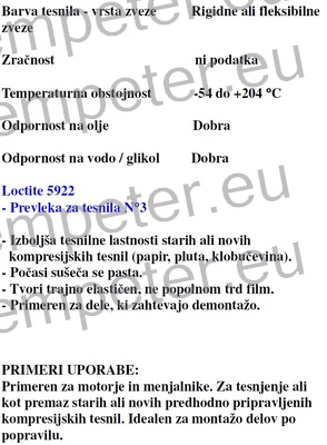 MASA TESNILNA LOCTITE 5922 GASKET 1/200ml ZA TESNJENJE RAVNIH POVRŠIN