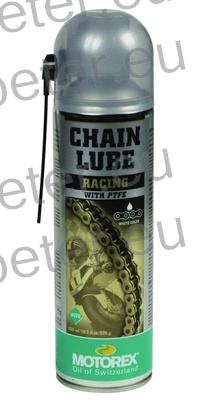 MAST V SPREJU MOTOREX RACING 1/500ml Mazivo za verige motornih koles v obliki pršila z dodatkom teflona.Primern o za športne in dirkalne motocikle.Prime rno za O - rings,X - rings in Z - rings vrste verig. Zmanjšuje obrabo in omogoča izredno visoko oprijem.