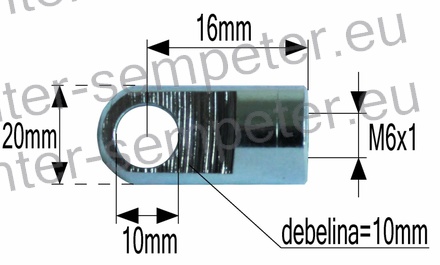 PRIKLJUČEK AMORTIZERJA FI=10 M6x1 debelina=10mm L=16mm
