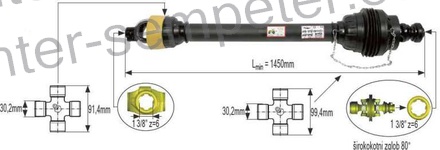 KARDAN PRIKLJUČKA DIREKTNI Z ZGLOBOM ŠIROKOKOTNIM 80° kpl SIP SPT