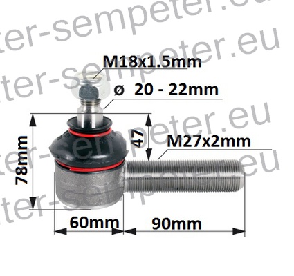 ZGLOB VOLANA zunanji desni M27x2mm K=20mm ZETOR 6045 - 7045 - 3320 - 3340 - 4320 - 4340 - 5320 - 5340 - 5340 HORAL - 6320 - 6340 - 7320 TURBO - 7340 TURBO - ZETOR 7245