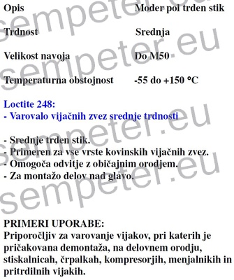 VAROVALO VIJAKOV LOCTITE 248 9g NETEKOČE