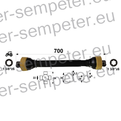 KARDAN PRIKLJUČKA DIREKTNI T1 kpl SPT kardan celotne dolžine 700mm - splošna uporaba