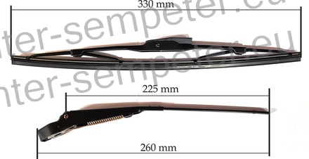 METLICA Z NOSILCEM (na vijak) L=330mm STEKLA ZADNJEGA ZETOR - URSUS Dolžina nosilca L=225mm (merjeno sredina luknje - pritrditev metlice) Dolžina metlice L=330mm Priključek: na vijak fi=6mm - ZETOR 501 - 7011 5211 - 7245, 3320 - 7340