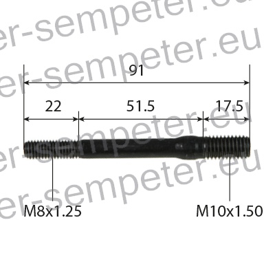 VIJAK STOJNI KOLEKTORJA IZPUHA M8x1.25mm + M10x1.5mm L=91mm DEUTZ - FAHR F4 L413
