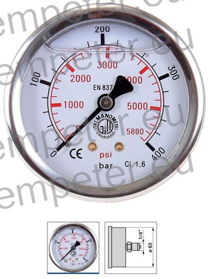 MANOMETER OLJA HIDRAVLIKE 0 - 400 BAR navoj 1/4