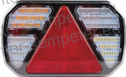 SVETILKA STOP LED leva 245x151x40mm 12 - 24V IP65 FUNKCIJE: pozicija, smerokaz - DINAMIČNI PREMIK V LEVO, stop, osvetlitev tablice, meglenka, vzvratna vožnja; nastavljiva razdalja za montažo med luknjami: 150 - 180mm