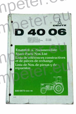 KATALOG TRAKTOR DEUTZ D4006 velja za traktor od 7871/3488 dalje