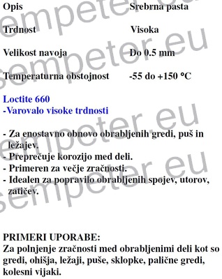 LEPILO LOCTITE 660 1/50ml ZA TESNJENJE CEVNIH ZVEZ