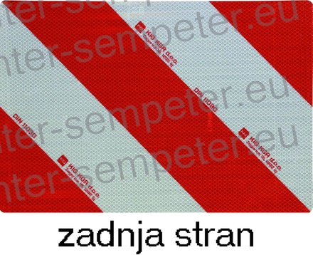TABLA OPOZORILNA OBOJESTRANSKA DESNA RDEČO - BELA 423x282mm POKONČNA DESNA/LEŽEČA LEVA tabla za označevanje širših vozil DIN11030