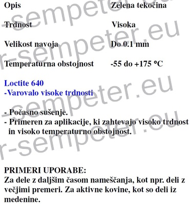 LEPILO LOCTITE 640 1/50ml ZA TESNJENJE CEVNIH ZVEZ