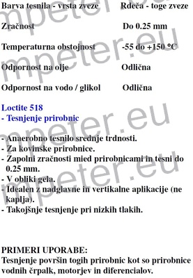 MASA TESNILNA LOCTITE 518 1/50ml ZA TESNJENJE RAVNIH POVRŠIN
