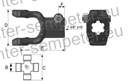 PRIKLJUČEK KARDANA ZUNANJI T5 na vijak 1 3/8" z=6