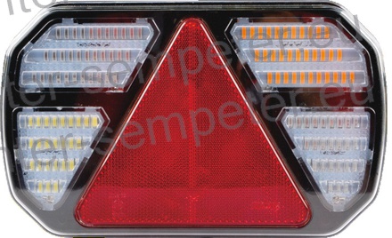 SVETILKA STOP LED desna 245x151x40mm 12 - 24V IP65 FUNKCIJE: pozicija, smerokaz - DINAMIČNI PREMIK V DESNO, stop, osvetlitev tablice, meglenka, vzvratna vožnja; nastavljiva razdalja za montažo med luknjami: 150 - 180mm