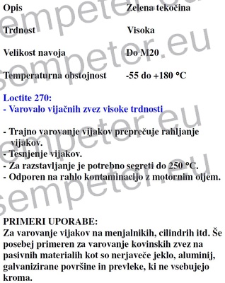 VAROVALO VIJAKOV LOCTITE 270 1/10ml