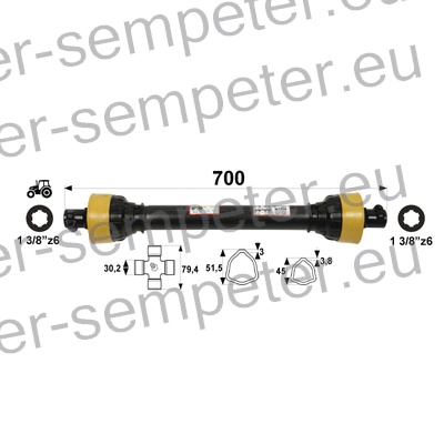 KARDAN PRIKLJUČKA DIREKTNI T45 l=700mm