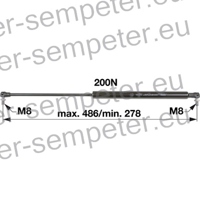AMORTIZER KABINE STEKLA ZADNJEGA IN STRANSKEGA L=490 F=200N STEYR 6135 CVT, 6140 CVT, 6145 CVT, 6150 CVT, 6155 CVT, 6160 CVT, 6170 CVT, 6175 CVT, 6190 CVT, 6195 CVT, 9080 M, 9090 M, 9100 M, 9080 MT, 9085 MT, 9090 MT, 9095