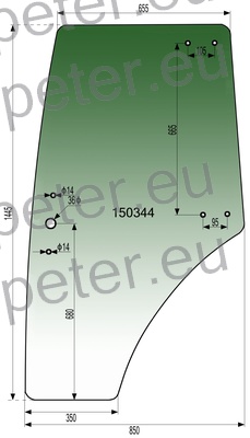 STEKLO KABINE VRAT levo (tonirano zeleno) ( luknja fi=14mm) NNT ZETOR PROXIMA plus