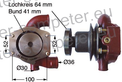 ČRPALKA VODE S TESNILOM LINDNER BF350S - 420S - 450S - Unitrac60 MASSEY FERGUSON MF30B - MF35 - MF40 - MF52 - MF135 - MF148 - MF203 - MF205 - MF230 - MF240 - MF250 - MF254 - MF255 - MF350 - MF353 - MF355 - MF360 - MF550 - Landini C4500 - C4830 - R - DT 5500 - C5830
