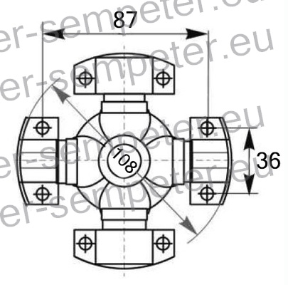 KRIŽ KARDANA 36x87x108 na strani KOMATSU sprednji kardan Zuidberg New Holland TM135