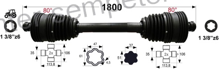 KARDAN PRIKLJUČKA ŠIROKOKOTNI ZGLOB na obeh straneh X7 L=1800mm
