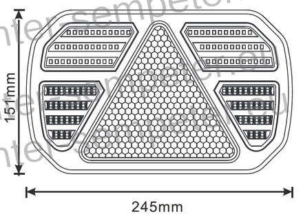 SVETILKA STOP LED leva 245x151x40mm 12 - 24V IP65 FUNKCIJE: pozicija, smerokaz - DINAMIČNI PREMIK V LEVO, stop, osvetlitev tablice, meglenka, vzvratna vožnja; nastavljiva razdalja za montažo med luknjami: 150 - 180mm