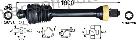 KARDAN PRIKLJUČKA T4 ŠIROKOKOTNI Z ZVEZDASTO SKLOPKO 1200Nm L=1600mm kpl SPT