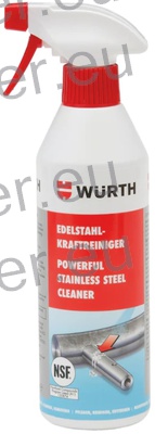 ČISTILO ZA INOKS - NERJAVNO JEKLO 1/500ML WURTH Za površine iz inoksa, kroma, medenine, eloksiranih in emajliranih kovinskih površin ter lahkih in barvnih kovin na vozilih, v ladjedelništvu, doma in v živilskopredelo valnih podjetjih. NSF certificiran.