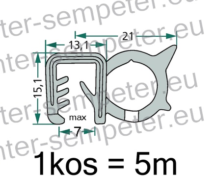 TESNILO - PROFIL STEKLA KABINE (kolut 5m) (mehkejšji) UNIVERZALNI (za debelino stekla 6mm)
