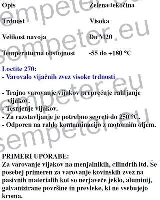 VAROVALO VIJAKOV LOCTITE 270 1/50ml